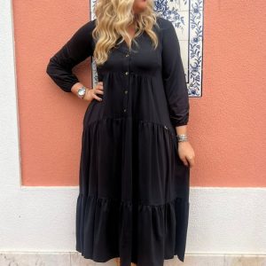 Vestido Exclusivo Gola Padre C/ Botões